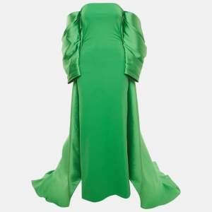 Solace London Green Crepe Off Shoulder Cape Detail Gown S