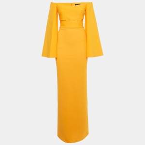 Pre Owned Solace London Orange Stretch Crepe Flared Sleeve Eliana Maxi Dress S  