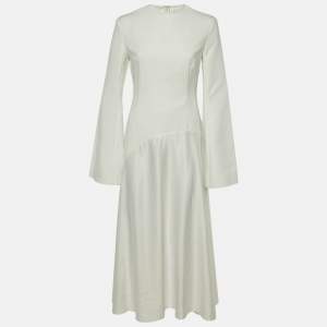 Pre Owned Solace London White Crepe & Jersey The Gaia Midi Dress M