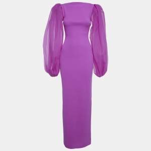 Pre Owned فســtان ماكسي سولاس لندن كارلا أرجواني كريب وأورغانزا مقاس صغير - سمول