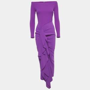 Pre Owned Solace London Purple Stretch Crepe Draped Lotus Midi Dress S