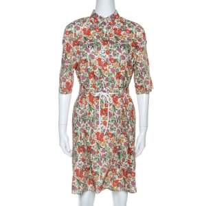 Sonia Rykiel Multicolor Floral Printed Cotton Waist Tie Detail Shirt Dress S