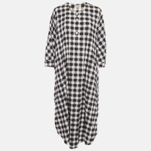 Pre Owned Sonia Rykiel Black/White Checked Cotton Long Kaftan Dress One Size 