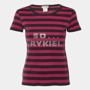 Pre Owned تي شيرت سونيا ريكيل مخطط وردي قطن مزين So Rykiel مقاس صغير