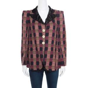 Sonia Rykiel Multicolor Checked Printed Cotton and Linen Contrast Collar Blazer M