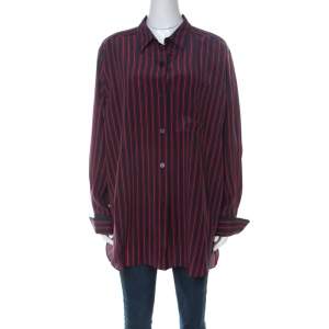 Sonia Rykiel Navy Blue & Red Striped Silk Crepe De Chine Shirt XL