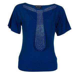 Sonia Rykiel Blue Knit Short Sleeve Embellished Tie Detail Top S