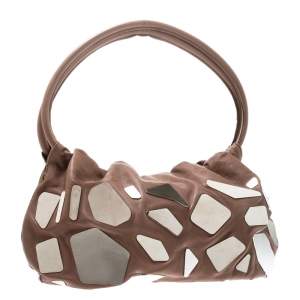 Sonia Rykiel Dark Beige Glass Embellished Leather Hobo
