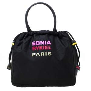 Sonia Rykiel Black Nylon Drawstring Shoulder Bag