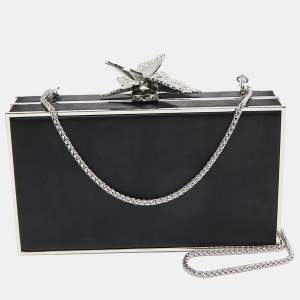 Sophia Webster Black/Silver Satin Clara Butterfly Box Chain Clutch