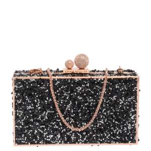 Sophia Webster Black Crystal Embellished Clara Box Clutch