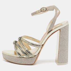 Sophia Webster Metallic Glitter and Leather Ankle Strap Sandals Size 38.5