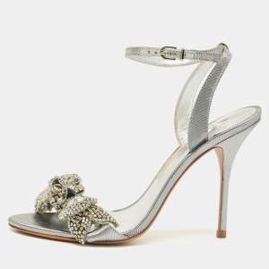 Pre Owned Sophia Webster Silver Leather Lilico Crystal Ankle Strap Sandals Size 40