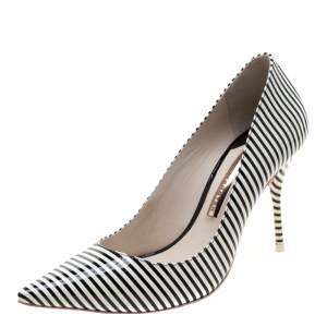 Sophia Webster Monochrome Striped Patent Leather Pointed Toe Pumps Size 38