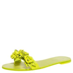 Sophia Webster Yellow Leather Lilico Flower Embellished Flat Slides Size 41