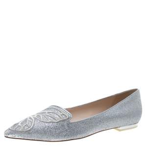 Sophia Webster Silver Glitter Bibi Butterfly Ballet Flats Size 40