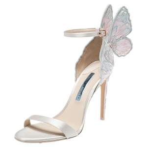 Pre Owned Sophia Webster Ivory White Embroidered Satin Chiara Ankle Strap Sandals Size 41