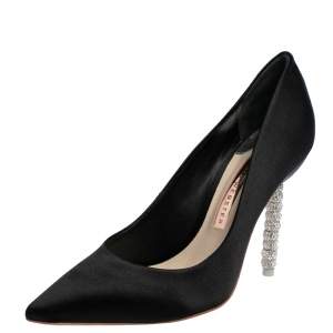 Sophia Webster Black Satin Crystal Embellished Coco Pumps Size 37.5
