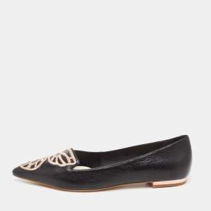 Sophia Webster Black Leather Embroidered Bibi Butterfly Pointed-Toe Ballet Flats Size 38.5