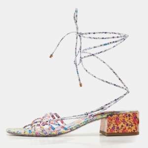 Sophia Webster Multicolor Printed Leather Laurellie Ankle Tie Sandals Size 40