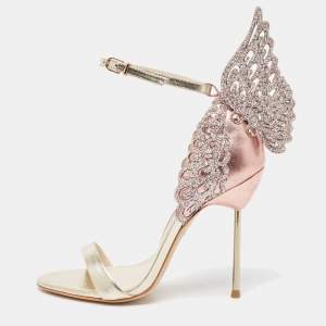 Sophia Webster Gold/Pink Leather and Glitter Chiara Ankle Strap Sandals Size 36