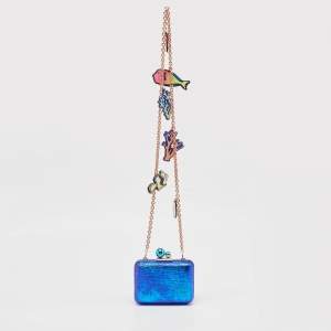 Sophia Webster Metallic Blue Foil Leather The Vivi Sea Life Chain Clutch