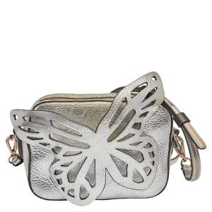 Sophia Webster Silver Leather Flossy Butterfly Camera Crossbody Bag