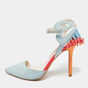 Sophia Webster Light Blue Suede and Leather Chiara Butterfly Ankle Strap Pumps Size 37.5