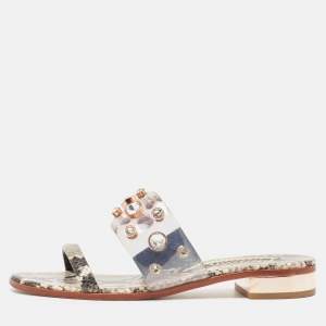 Sophia Webster Beige Snakeskin Embossed And PVC Dina Slide Sandals Size 39