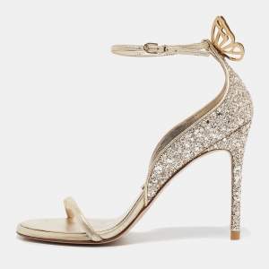 Sophia Webster Gold Glitter Leather Chiara Butterfly Ankle Strap Sandals Size 37