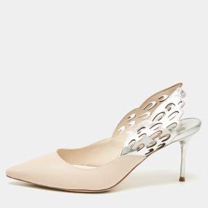 Sophia Webster Beige/Silver Leather Angelo Slingback Pumps 39