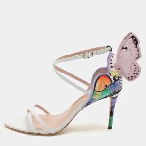 Sophia Webster Multicolor Printed Satin Butterfly Meadow Chiara Ankle Strap Sandals Size 40