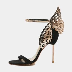Sophia Webster Black Leather and Suede Evangeline Ankle Strap Sandals Size 37