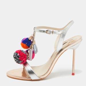 Sophia Webster Silver Laminated Leather Layla Ankle Strap Sandals Size 38.5