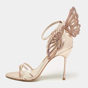 Sophia Webster Metallic Leather and Crystal Embellished Butterfly Ankle Strap Sandals Size 39