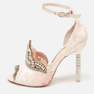 Sophia Webster Pink Leather and Velvet Royalty Ankle Strap Sandals Size 36