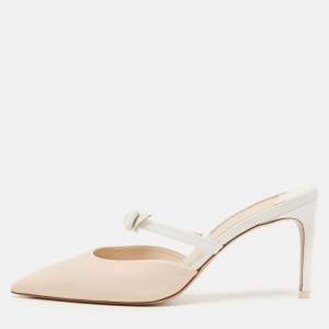 Sophia Webster Beige/White Leather Bow Mules Size 38