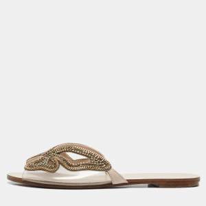 Sophia Webster Transparent  PVC Madame Crystal Embellished Slide Flats Size 38