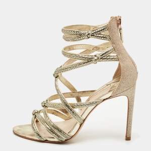 Sophia Webster Gold Glitter and Leather Strappy Sandals Size 38