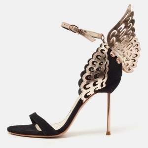 Sophia Webster Black/Rose Gold Suede and Leather Evangeline Open Toe Sandals Size 36.5