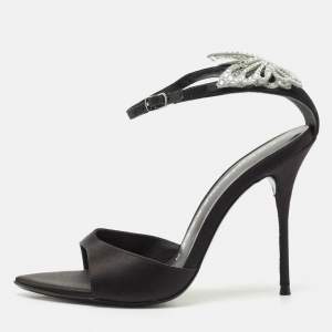 Sophia Webster Black Satin Crystal Embellished Ankle Strap Sandals Size 38