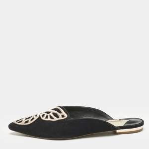 Sophia Webster Black Suede Bibi Butterfly Flat Mules Size 38