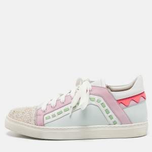 Sophia Webster Multicolor Leather and Glitter Low Top Riko Sneakers Size 39