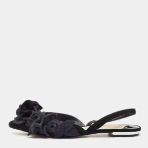 Sophia Webster Black Suede and Glitter Slingback Flats Size 39.5
