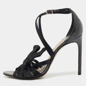 Sophia Webster Black Metallic Leather an Fabric Bonnie Ankle Strap Sandals Size 39