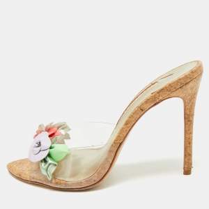 Sophia Webster Beige/Gold Cork and PVC Wildflower Slide Sandals Size 41