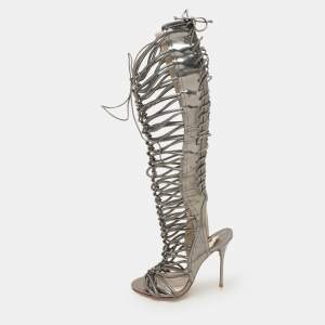 Pre Owned Sophia Webster Metallic Leather Clementine Lace-Up Knee High Gladiator Sandals Size 36