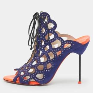 Pre Owned Sophia Webster Blue Leather Cut Out Ankle Strap Sandals Size 39.5