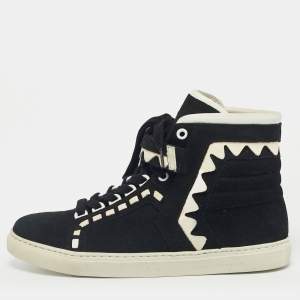 Pre Owned Sophia Webster Black/White Suede and Patent Leather Riko Sneakers Size 39.5