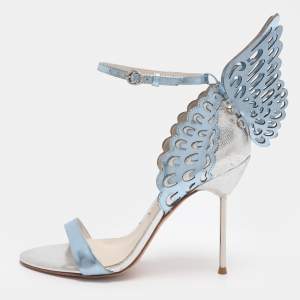 Pre Owned Sophia Webster Metallic Blue/Silver Leather Evangeline and Lurex Wings Open Toe Sandals Size 39.5